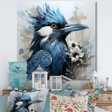 Blue And Black Blue Jay Bird - Animals Canvas Wall Art